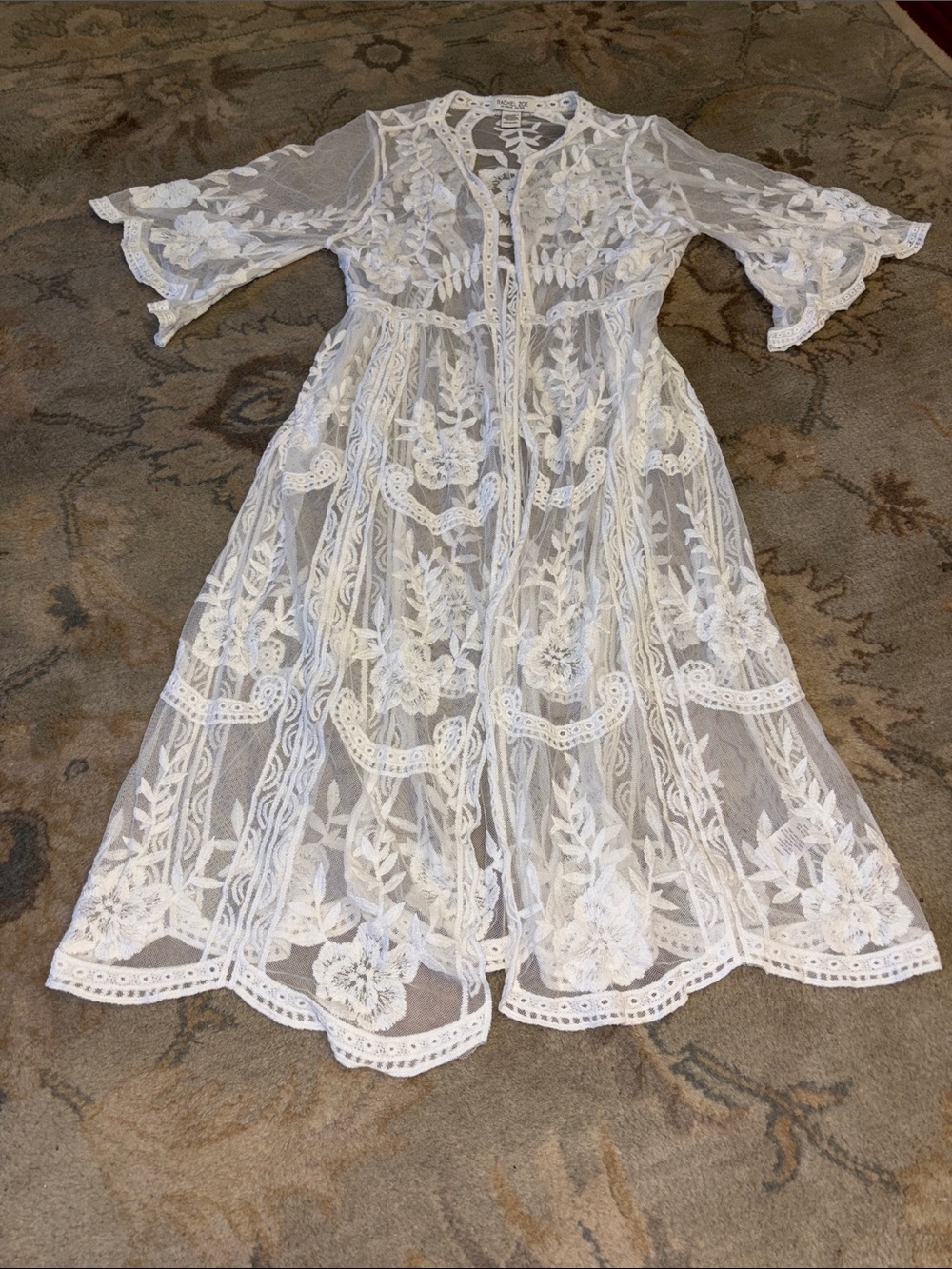 Rachel Zoe White Lace Maxi Coverup with Floral Embroidery